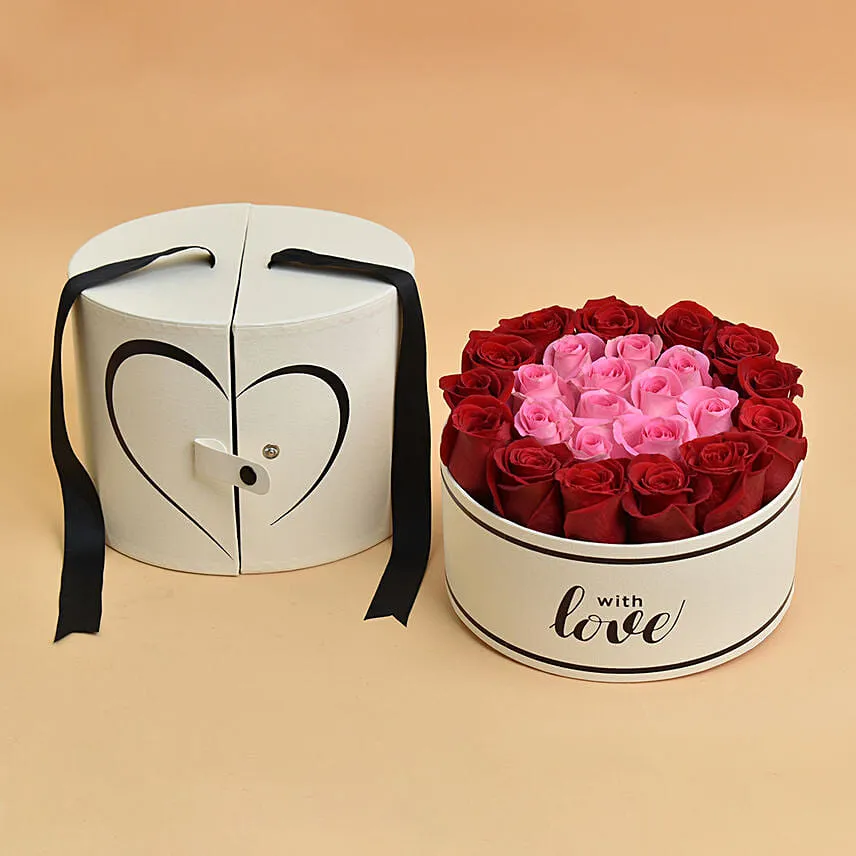 Pink & Red Roses Love For Valentine With Fairy Cream Cake