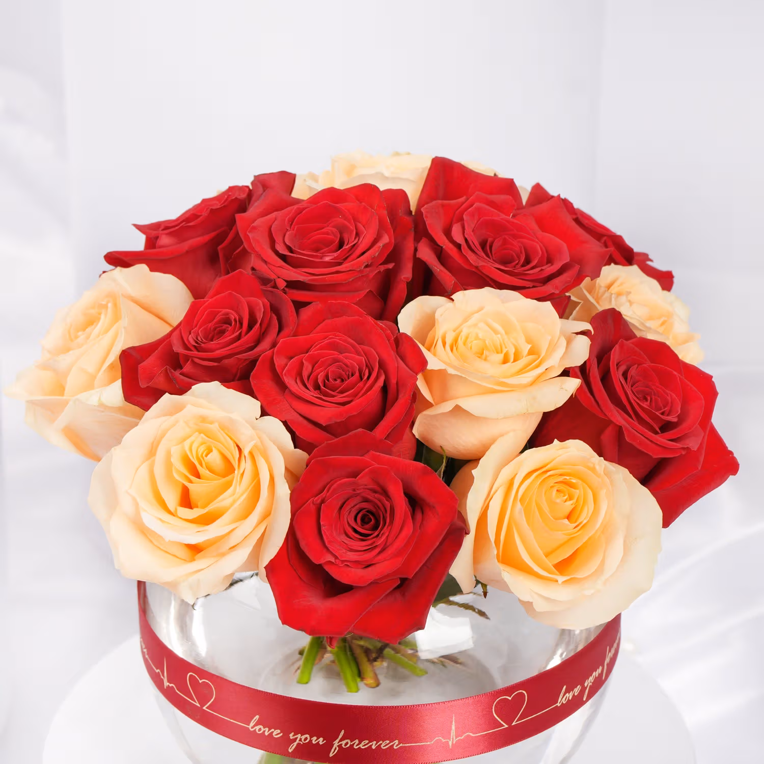 Valentine's Symphony: A Harmonious Bouquet of Roses - With Topper