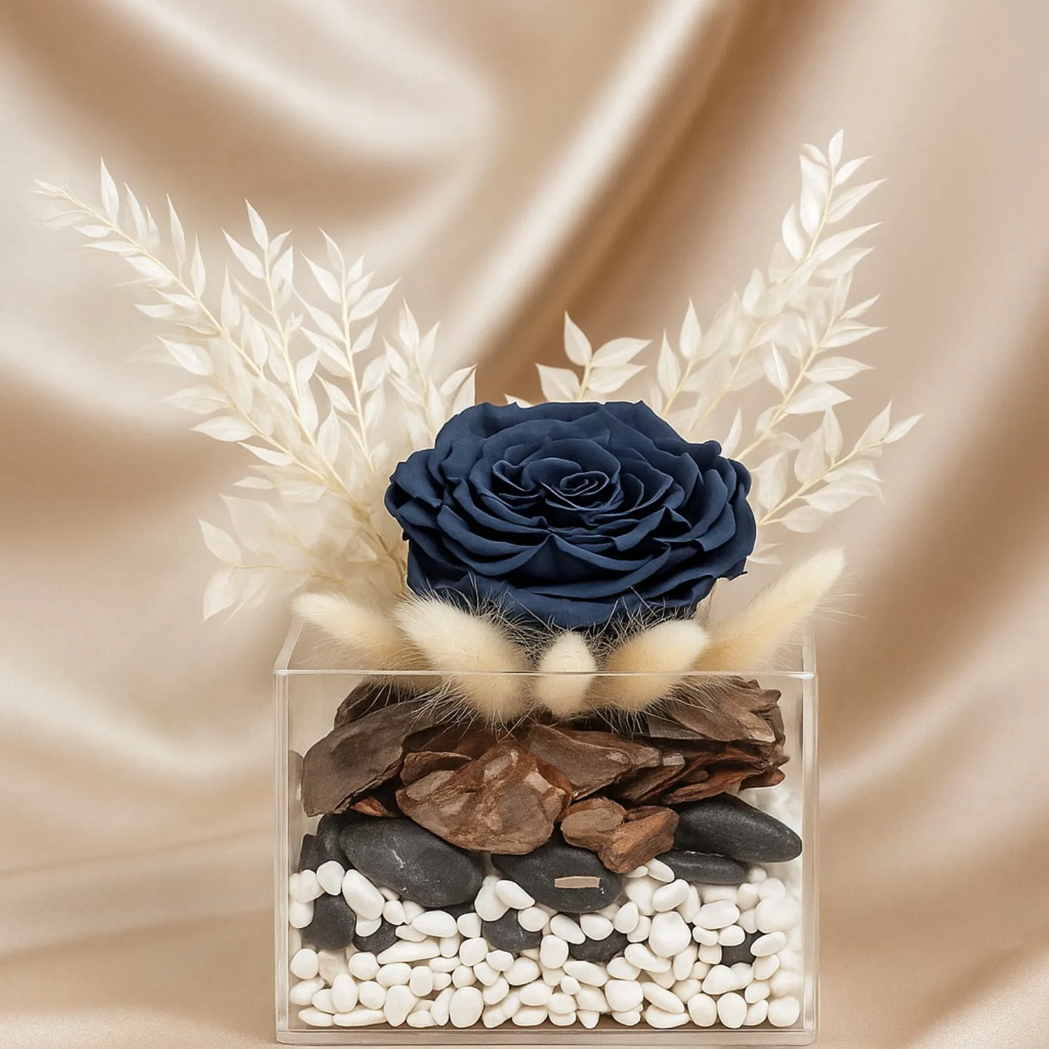 Elegant Monochrome Rose Acrylic Box Arrangement