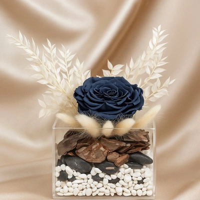 Elegant Monochrome Rose Acrylic Box Arrangement