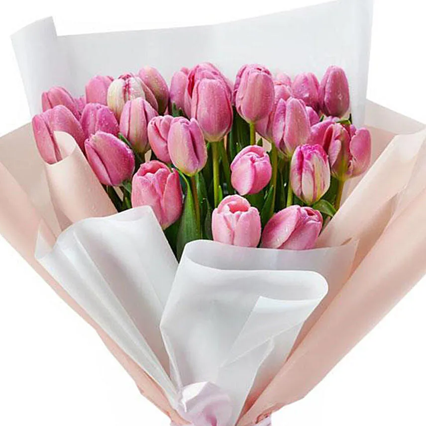Blissful Pink Tulips Bouquet