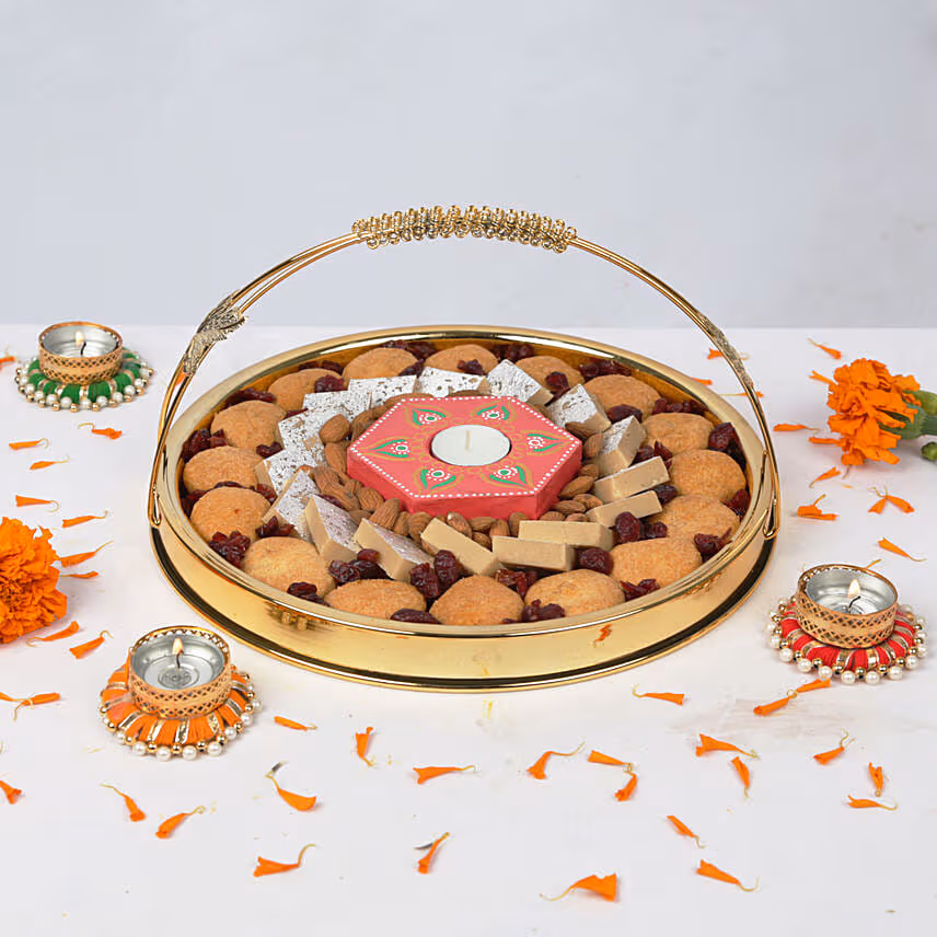 Savouries and Kaju Katli Platter