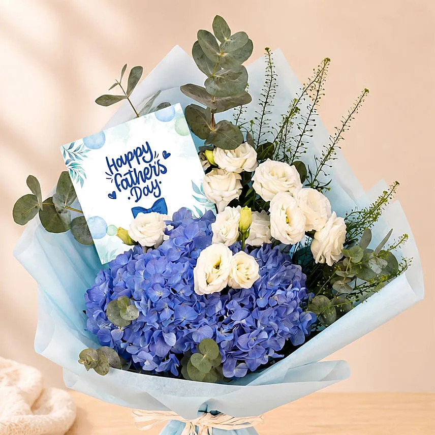 Blue Hydrangea and White Eustoma Father's Day Bouquet