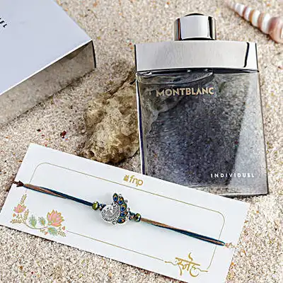 Peacock Elegance Rakhi with Montblanc Individuel Perfume Set