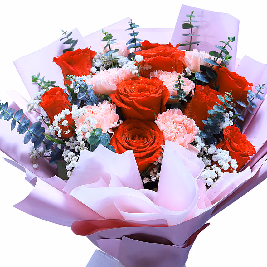 Rose & Carnation Bouquet For Valentines