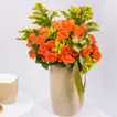Otantik Home - Elegant Orange Roses & Candle Set in Ivory & Gold