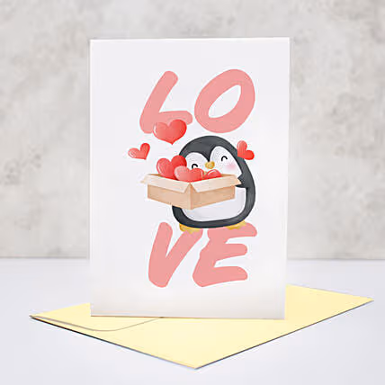 Adorable Penguin Valentine Greeting Card with Heartfelt Message