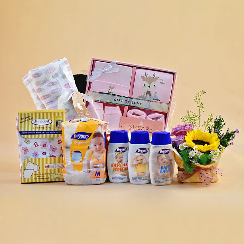 Brown Straw Basket Baby Care Hamper
