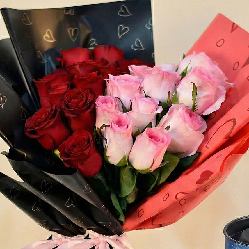 24 Red & Pink Roses Valentines Bouquet n Watch For Him