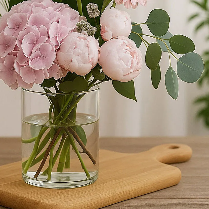 Serene Mixed Flowers Cylindrical Vase