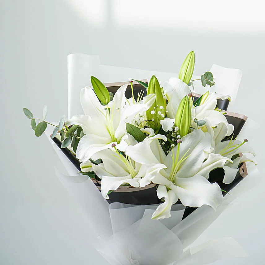 Charming White Lilies Bouquet Standard