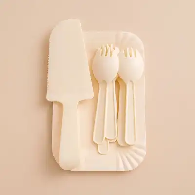 Eco-Friendly Disposable Plastic Cutlery and Paper Plates Set for Parties