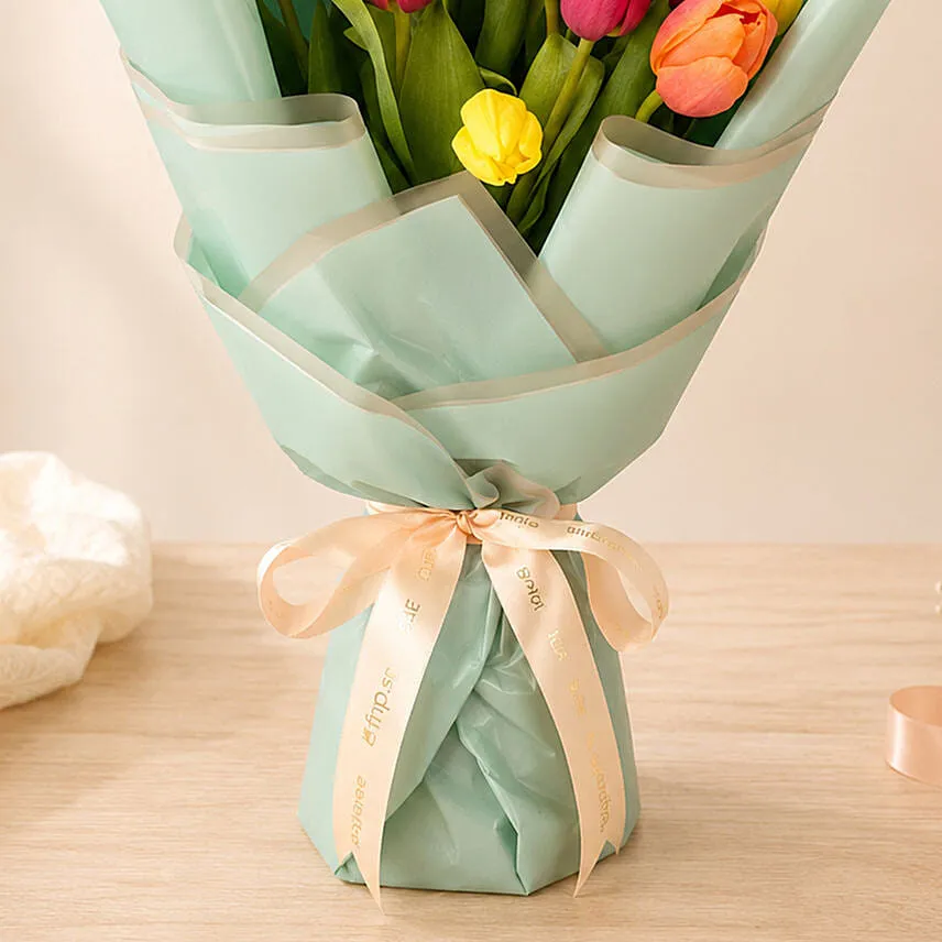 Beautifully Wrapped Mixed Tulips Bouquet