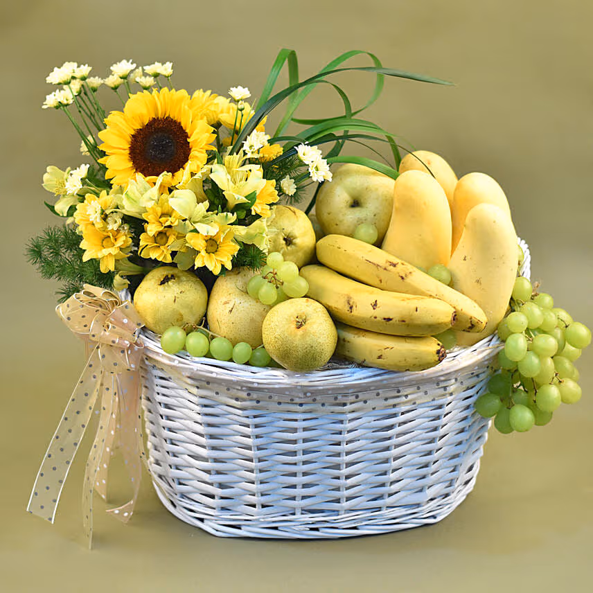 Mixed Flowers & Assorted Fruits Basket