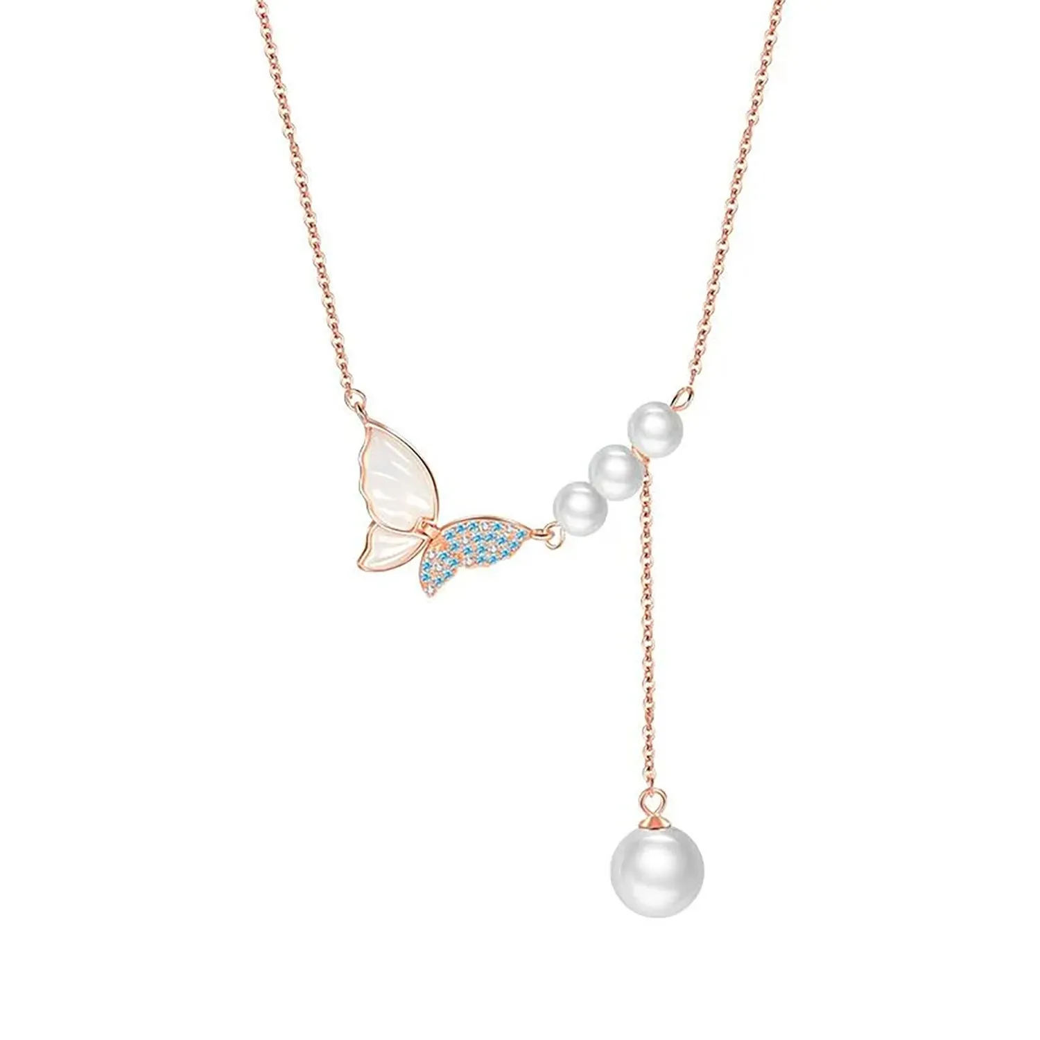 Elegant Enchanted Butterfly Pearl Necklace – Luxurious 925 Sterling Silver with Rose Gold