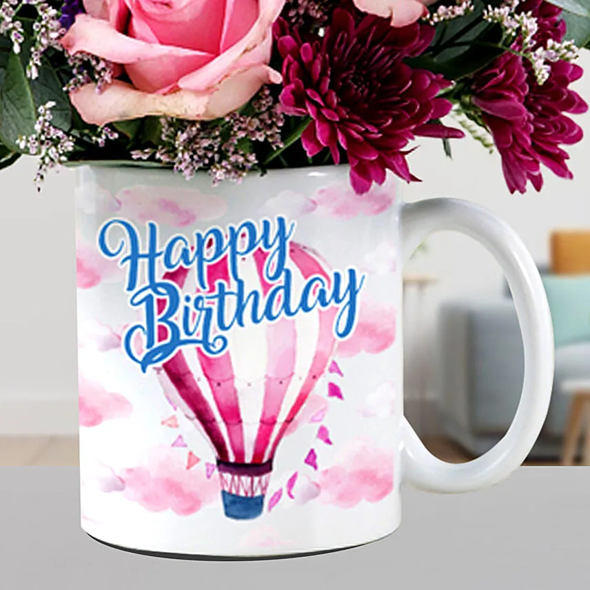 Delight Mixed Flowers In Birthday Mug