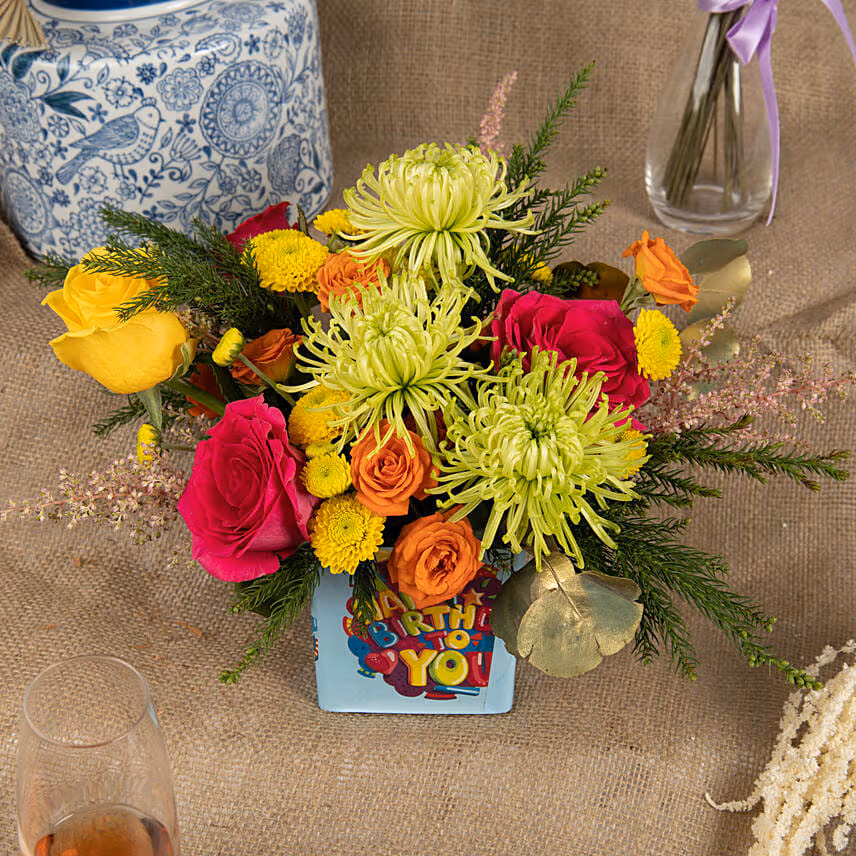 Estatic Birthday Flowers Vase