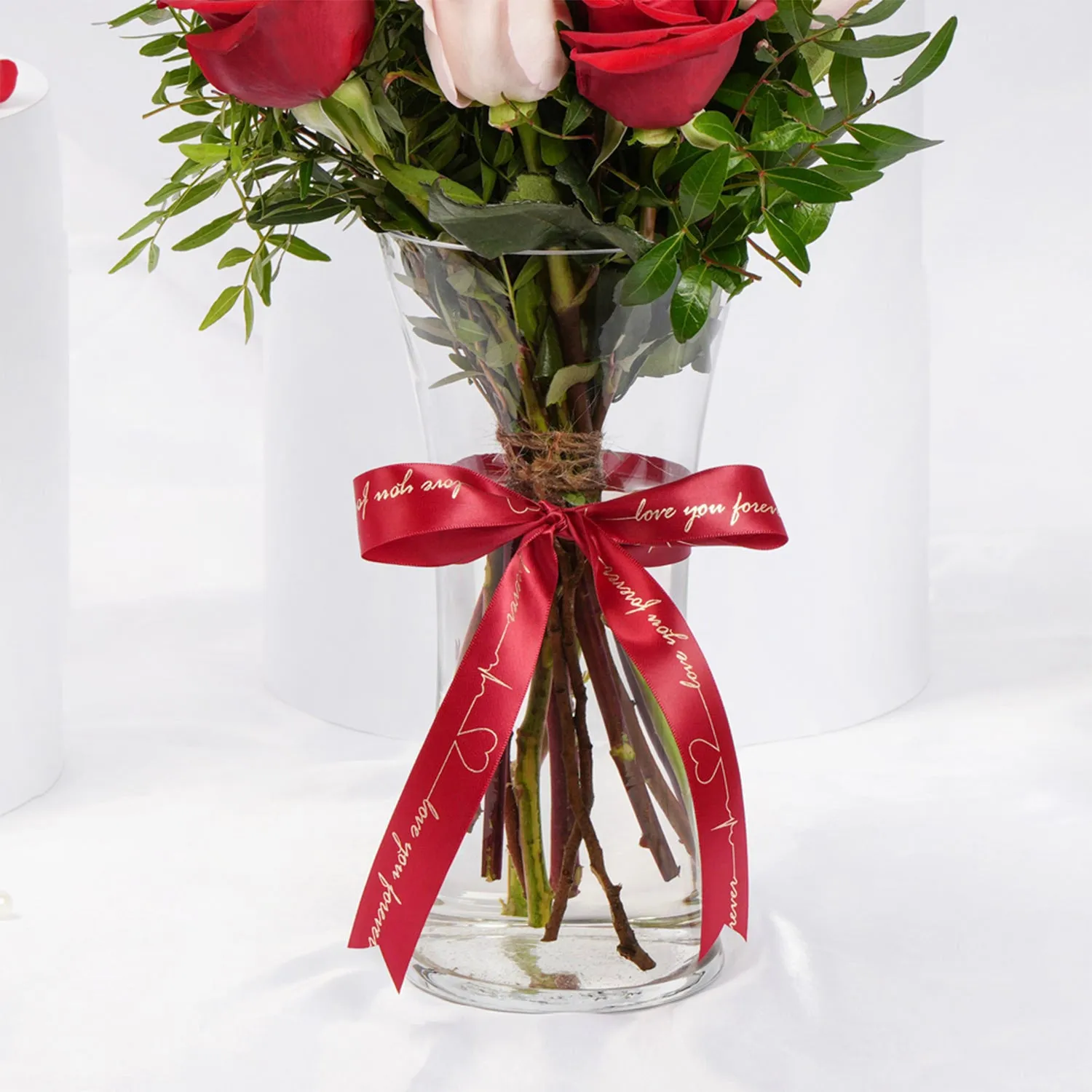 Romantic Valentine Rosy Reflections Bouquet with Red Love Topper