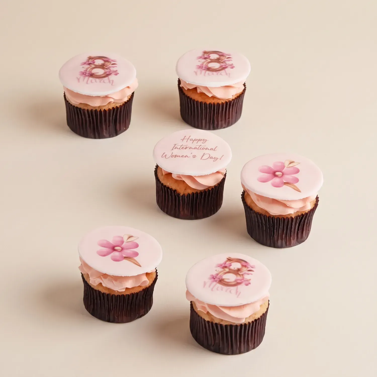 Celebrate International Women's Day with Elegant Red Velvet Flower Cupcakes - 6pcs