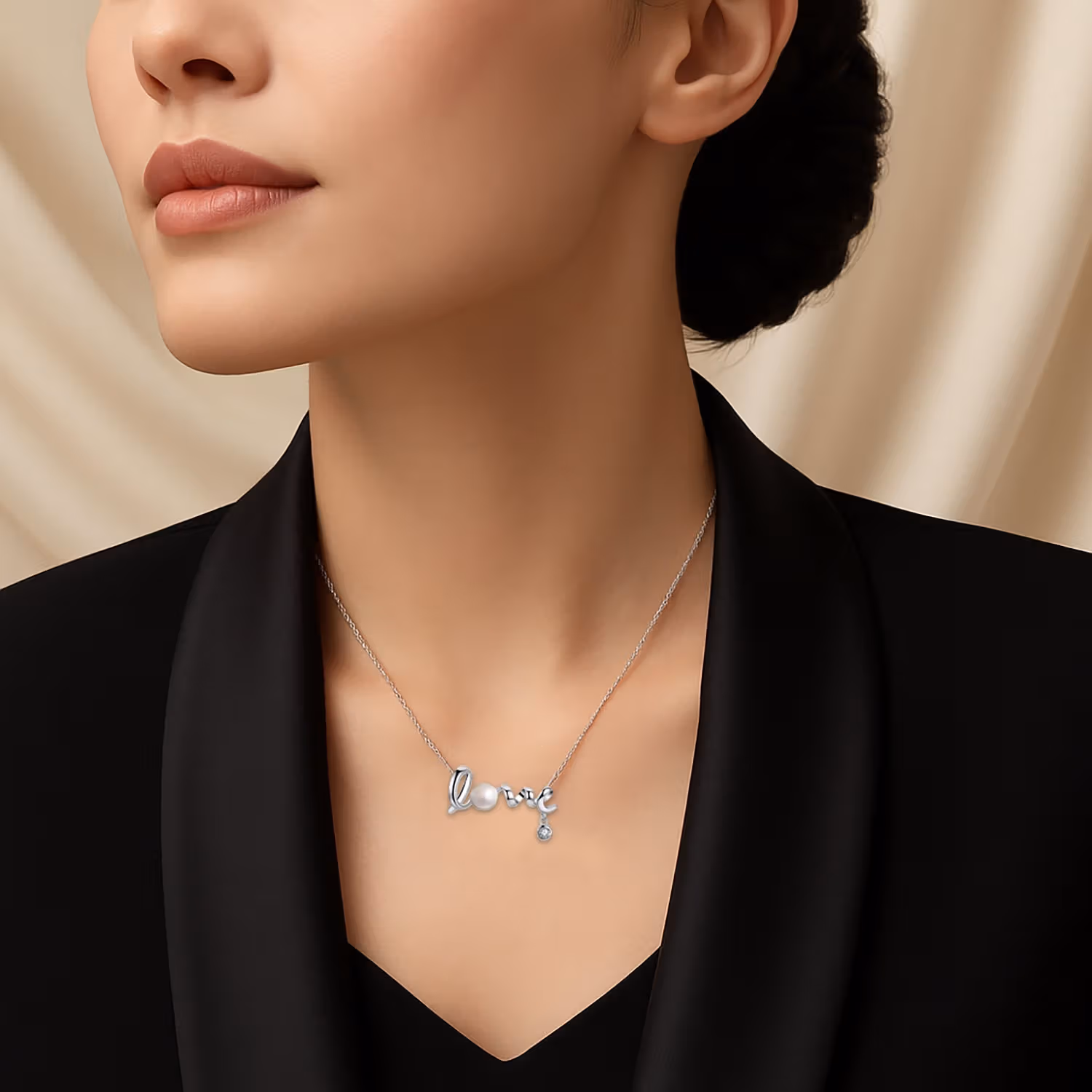 Blush Rose Bouquet & Sterling Silver Love Necklace Gift Set