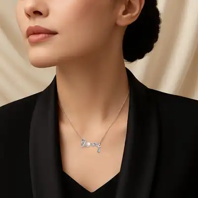 Sterling Silver 'Love' Script Necklace with Pearl Accent