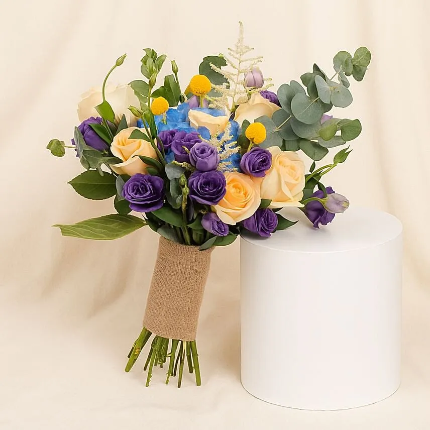 Vibrant Purple & Yellow Bridal Bouquet