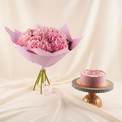 Pink Hydrangea Dream Flowers n Labubu Cake