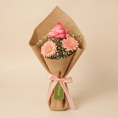 Elegant Pink Gerberas and Rose Bouquet with Delicate Gypso
