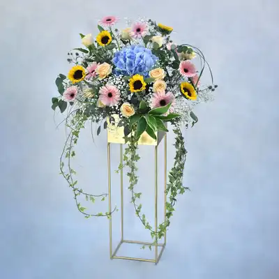 Mixed Flowers Golden Stand