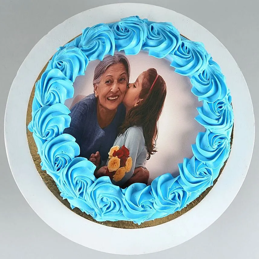 Blue Roses Photo Chocolate Cake 1.5 Kg