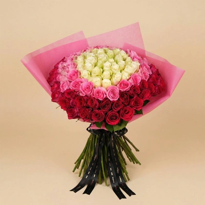 100 Pink & White Roses Orbit of Emotions Bouquet