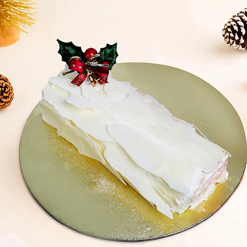 Xmas White Forest Log Cake 8 Inch