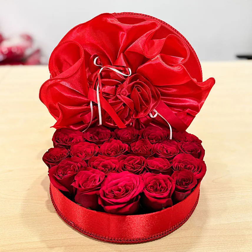 68 Red Roses in Red Round Box