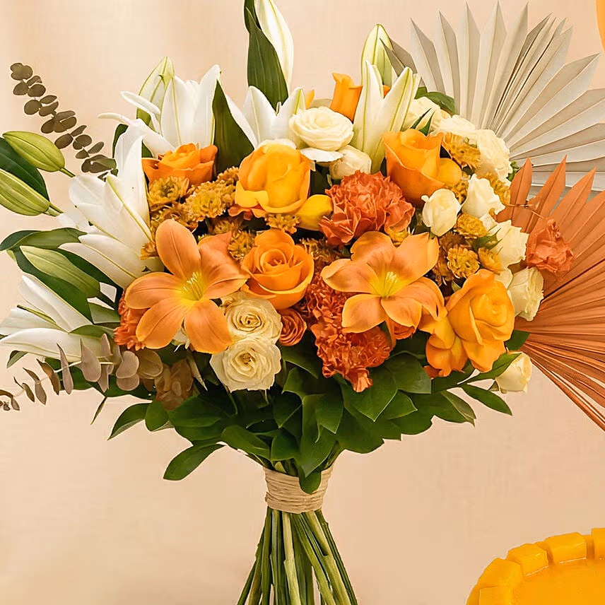 Happiness - Orange Flowers Cheese cake 6 inches & Balloons