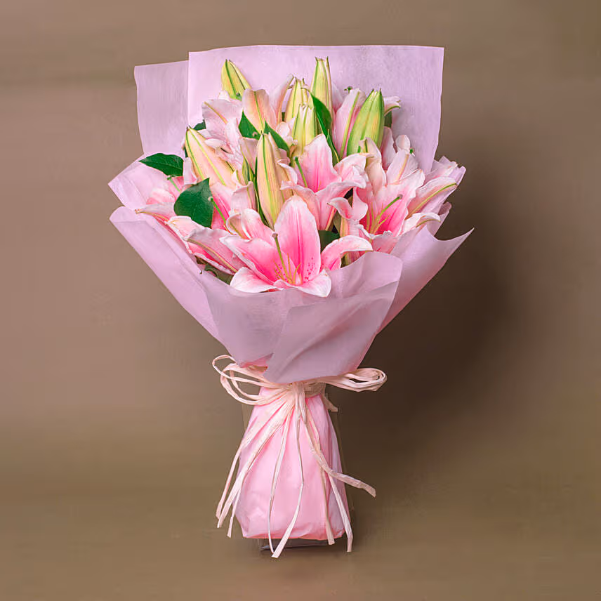 6 Passionate Oriental Pink Lilies with Perfume