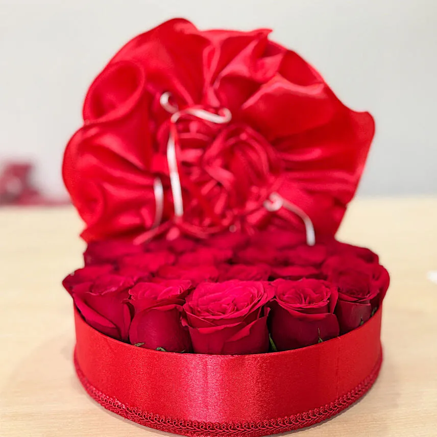 48 Red Roses in Red Round Box