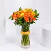 Elegant Orange and Yellow Rose Vase Arrangement with Ribbon