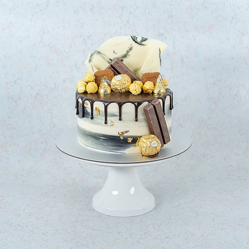 Black and White Chocolate and Biscuit Strawberry Cake 6 inch