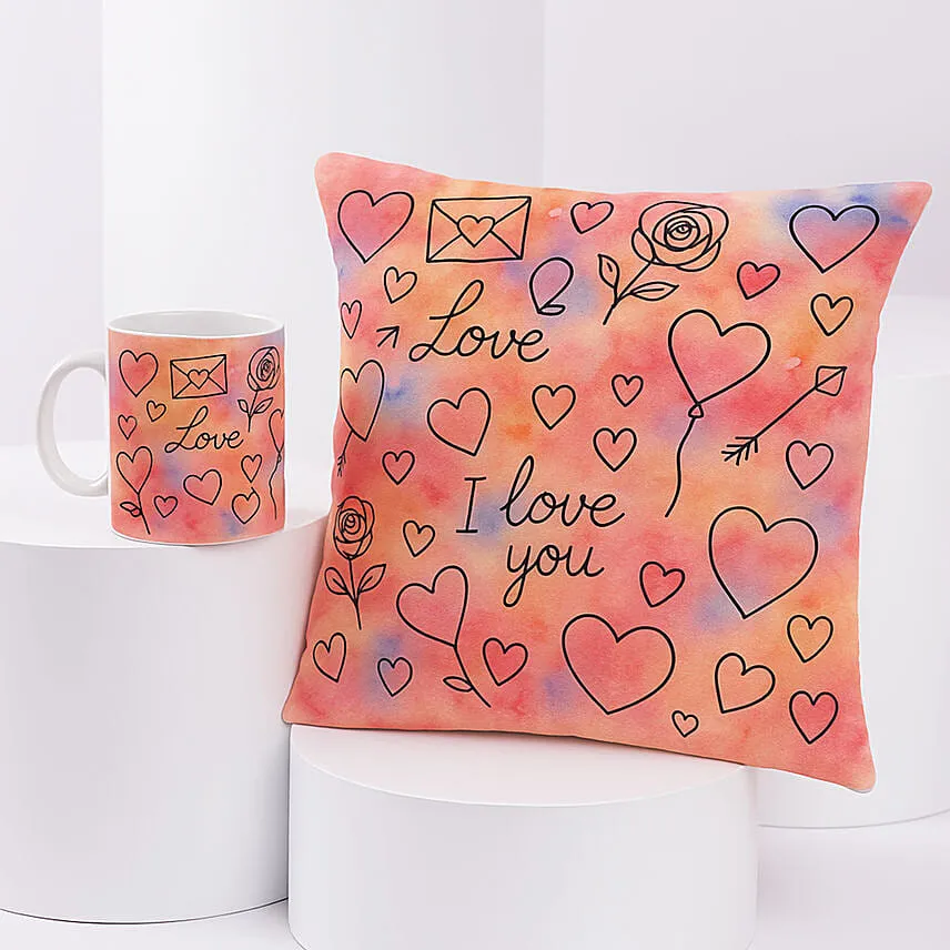 Valentines Printed Love Cushion & Mug