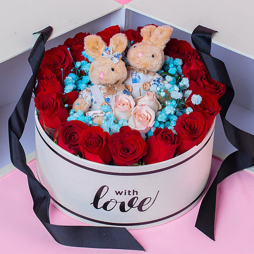 Flowers With Rabbit Box Arrangement