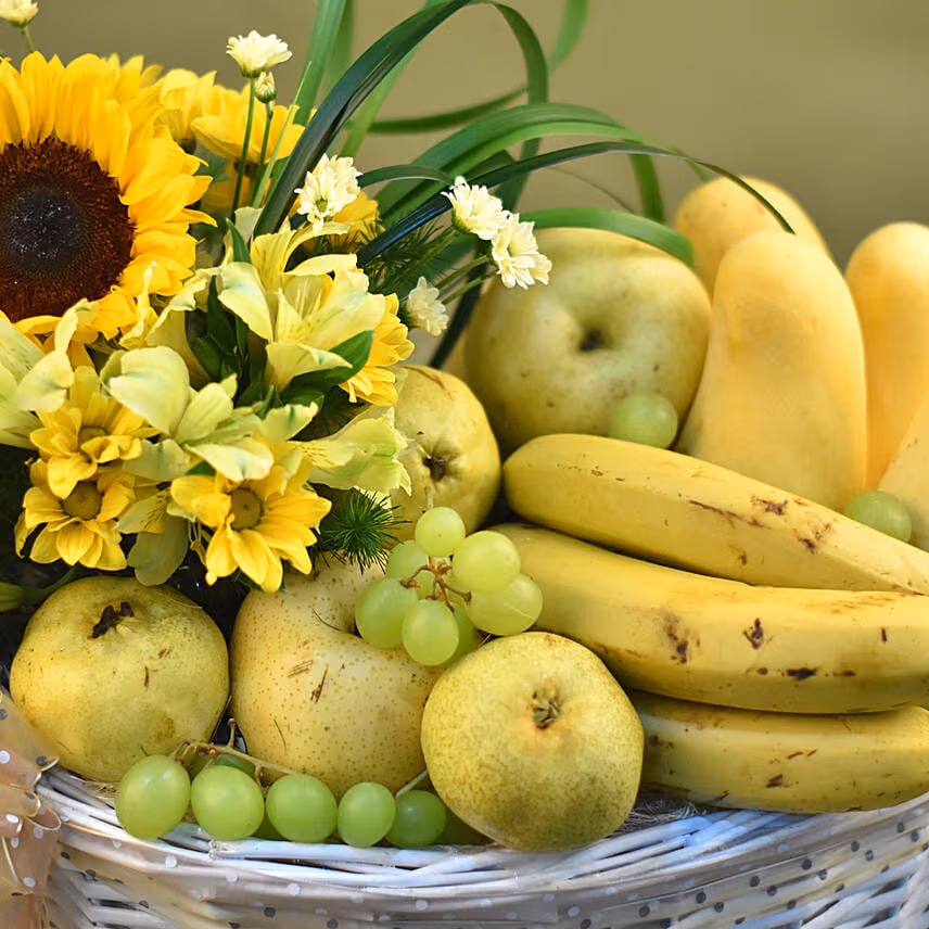 Mixed Flowers & Assorted Fruits Basket