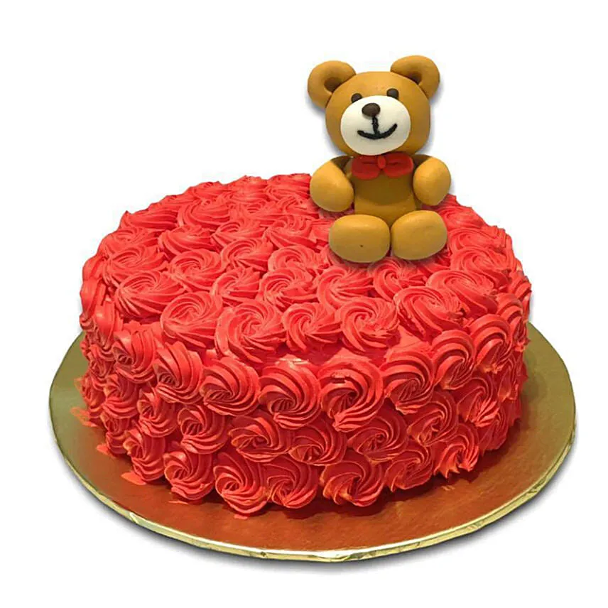 6 Red Roses Boquet with Teddy Cake