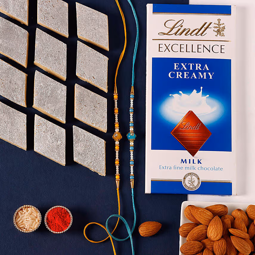 Sneh Vibrant Set Of 2 Pearl Rakhi & Sweet Treats