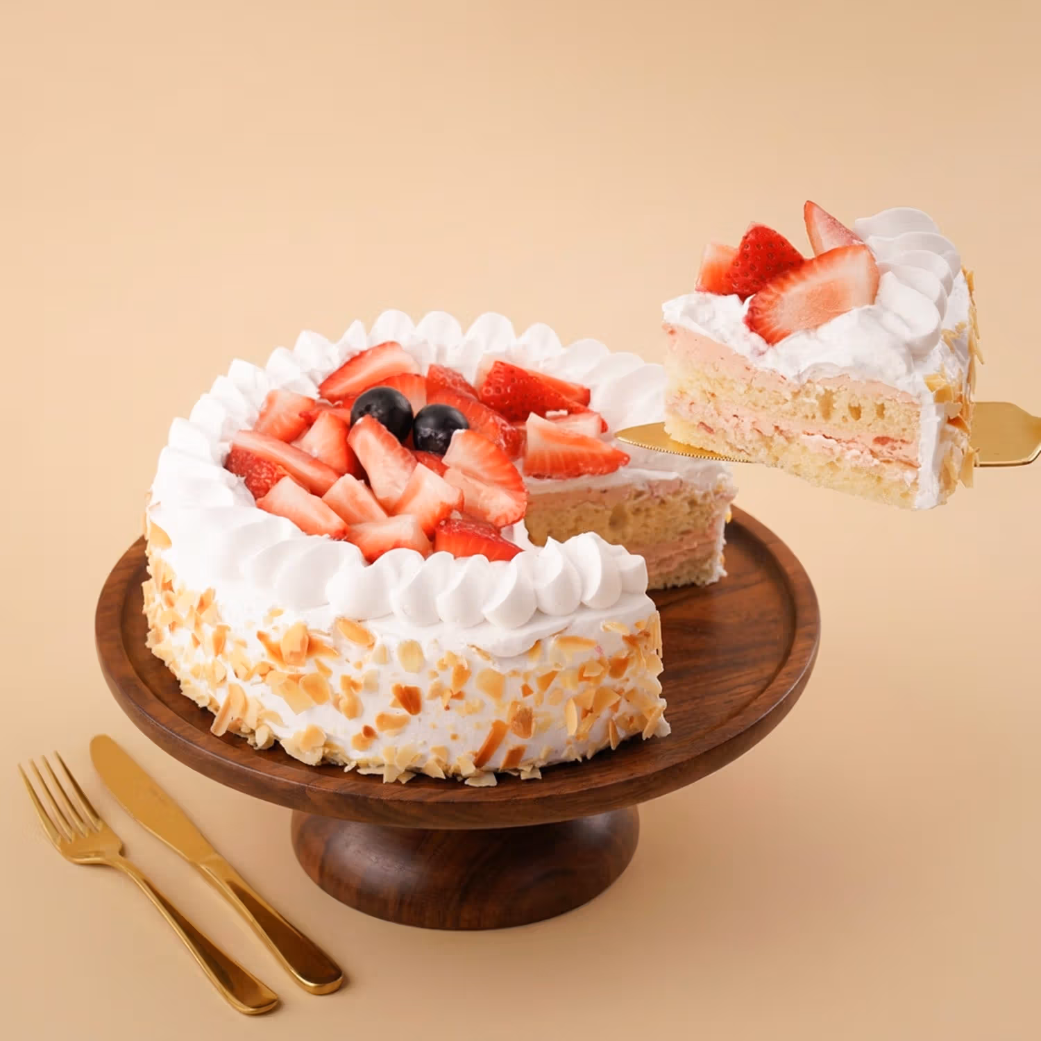 Strawberry Almond Flakes Cake