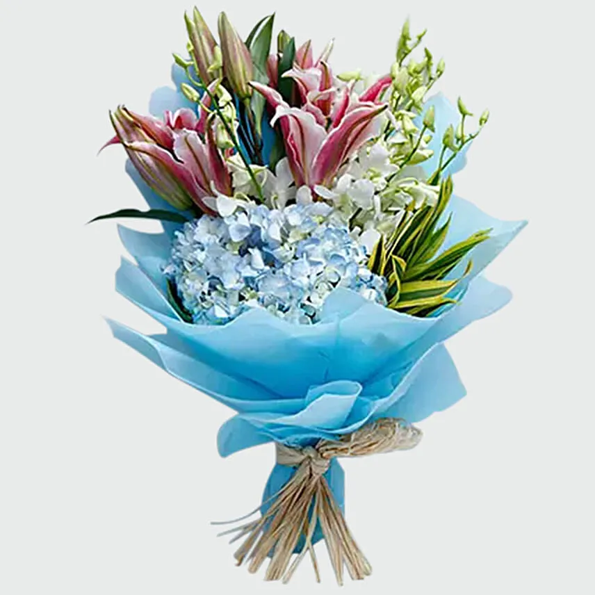 Oriental Lilies Bouquet and Personalised Mug