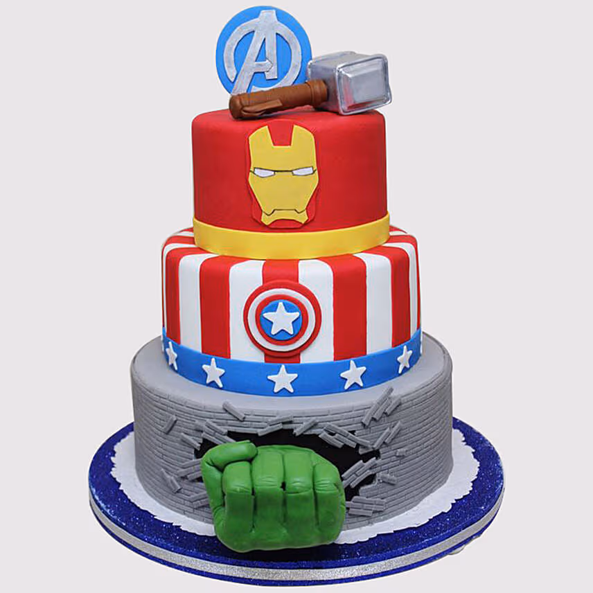 Three Tier Avengers Butterscotch Cake