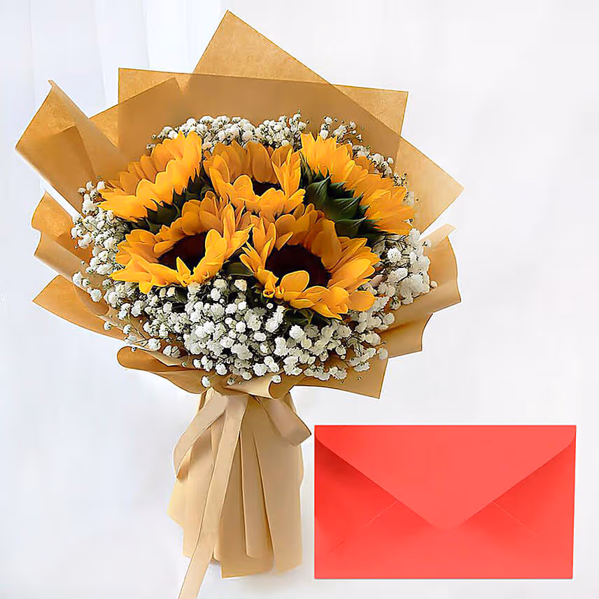 Ravishing Sunflowers With Greeting Card