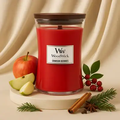 Enchanting Woodwick Large Hourglass Candle | Crimson Berries Fragrance