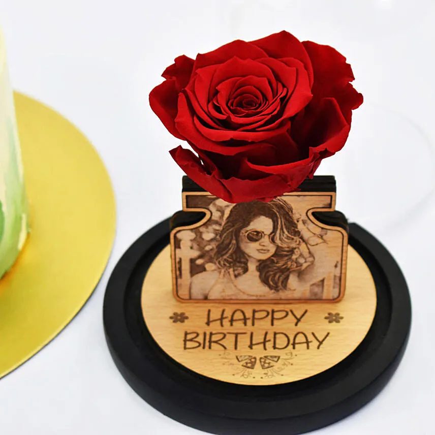 Blissful Birthday Memories Red Velvet Cake with Personalised Forever Rose