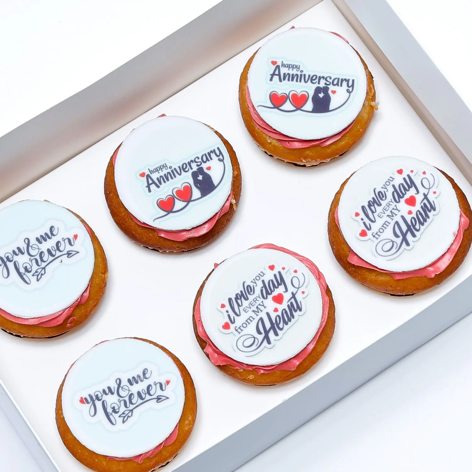 Delicious Vanilla Happy Anniversary Cupcakes - Set of 6